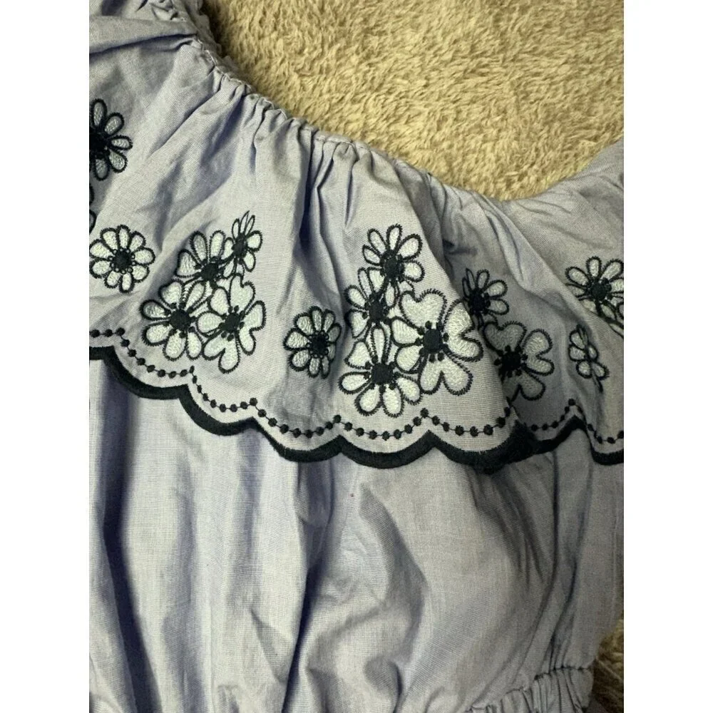 KATE SPADE NY Daisy Embroidered One-Shoulder Romper Blue MSRP $298 Size 8 New